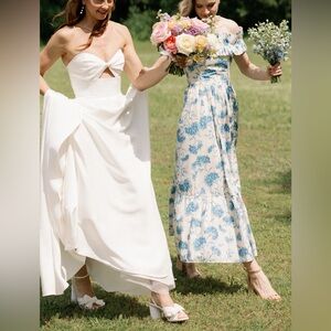 Abercrombie Blue Floral Off-The-Shoulder Ruffle Midi Dress